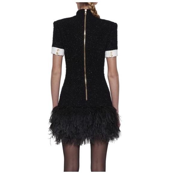 🎁 The Coco Natural Feather Trim Dress - Picture 4 of 7